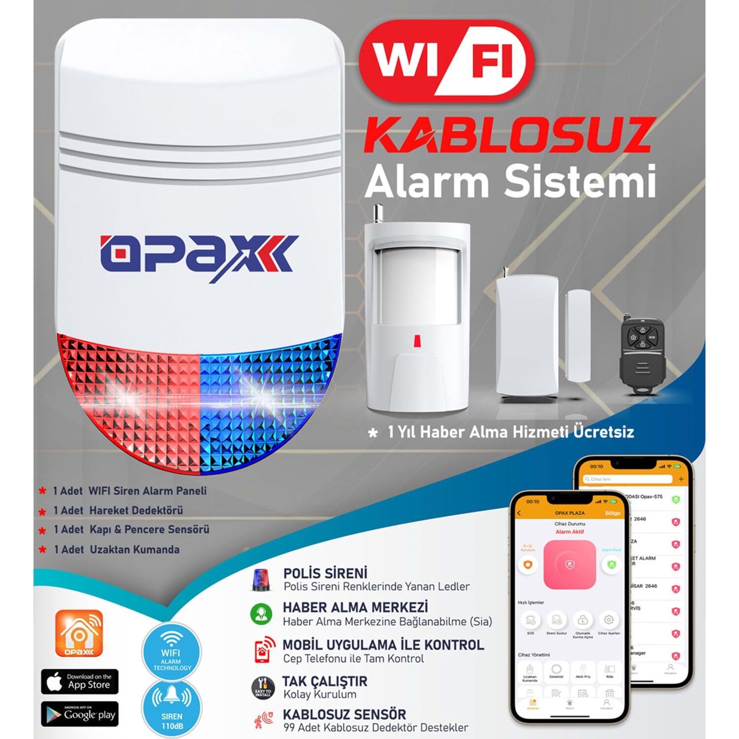 BGR-12 WIFI KABLOSUZ SİREN ALARM SİSTEMİ MOBİL UYGULAMALI (1 YIL AHM ÜCRETSİZ)