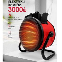 AUHMA Taşınabilir Elektrikli Soba Fanlı Isıtıcı Sıcak Hava Fan Sessiz Taşınabilir 3000W