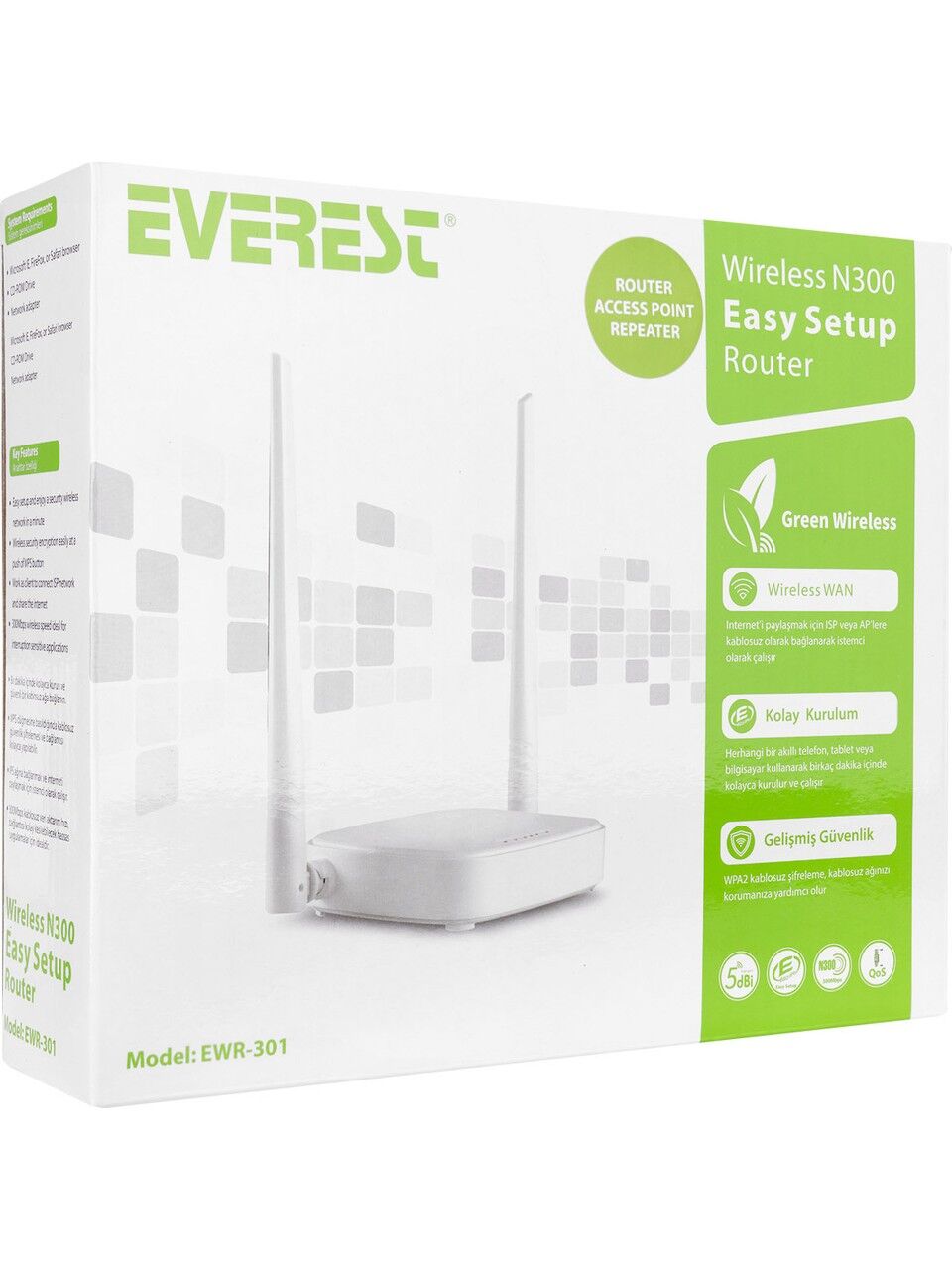 Everest Ewr-301 Kablosuz-N Wps + Wısp+Wds 300 Mbps Repeater+Access Point+Bridge