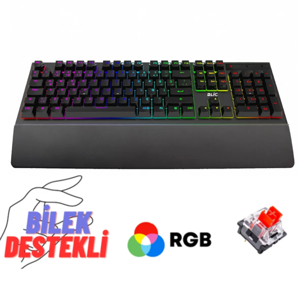 BLİC Gaming Oyuncu Mekanik Klavye Bkb5 Takıp Çıkarılabilen Bilek Destekli Siyah Rgb Red Switch Türkçe Q Gaming Oyuncu Mekanik Klavye Bkb5